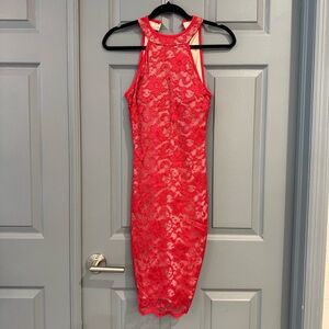 Emerald Sundae Red Lace Midi Dress